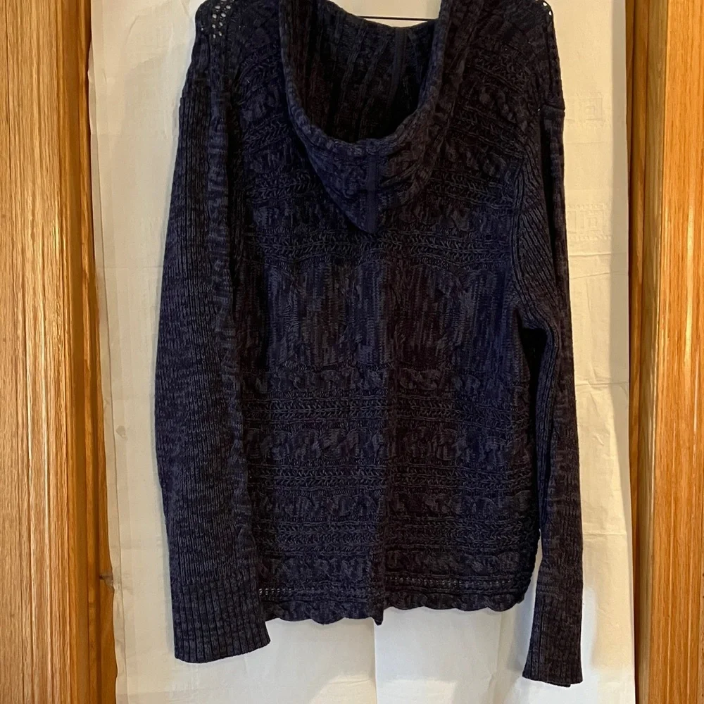 Sonoma Women’s Cable Knit Hooded 1 button Blue/Grey XL Longsleeve Cardigan